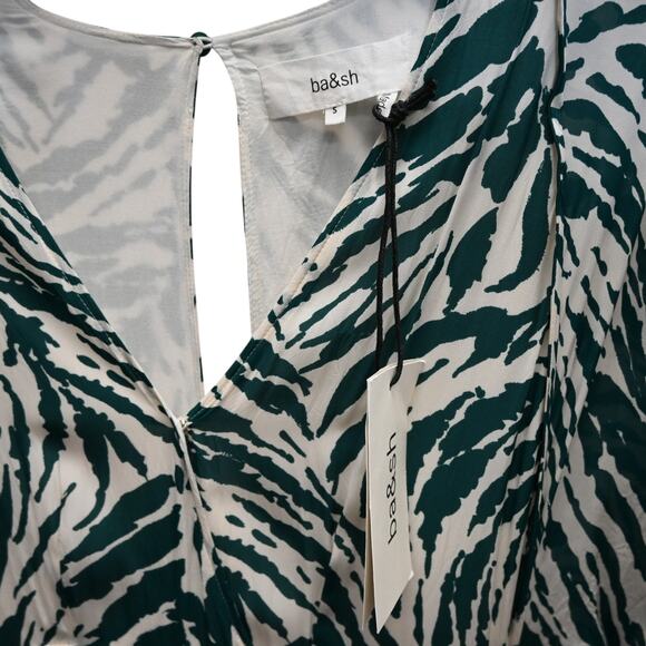 Ba&sh Belted Midi Dress Size Small Tiger Print Green Cream Back Cutout Belted - Picture 4 of 8